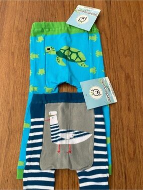 Doodle Pants Kids Leggings - Aqua Turtle & Navy Striped Seagull